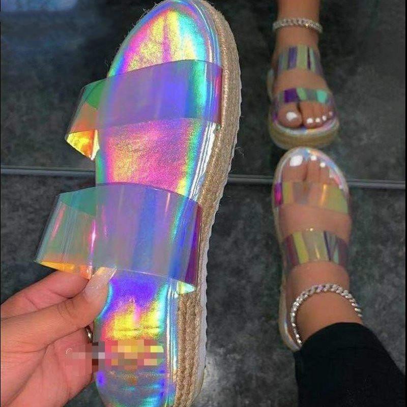 

2021 summer new double layer transparent PVC women shoes flat heel increased non-slip outdoor beach sandals all-match slippers, Clear