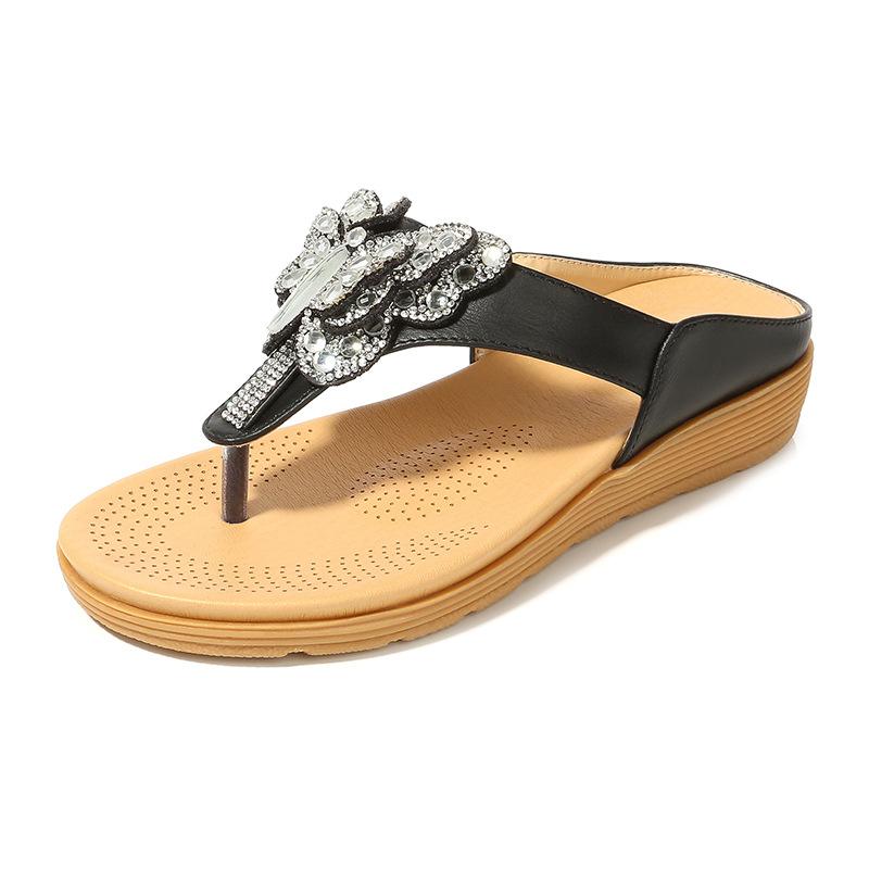 

Woman Shoes Sandals Women Comfy Beach Shoes Summer Sandalias PU Flat Sandals For Ladies Soft Sandal, Black