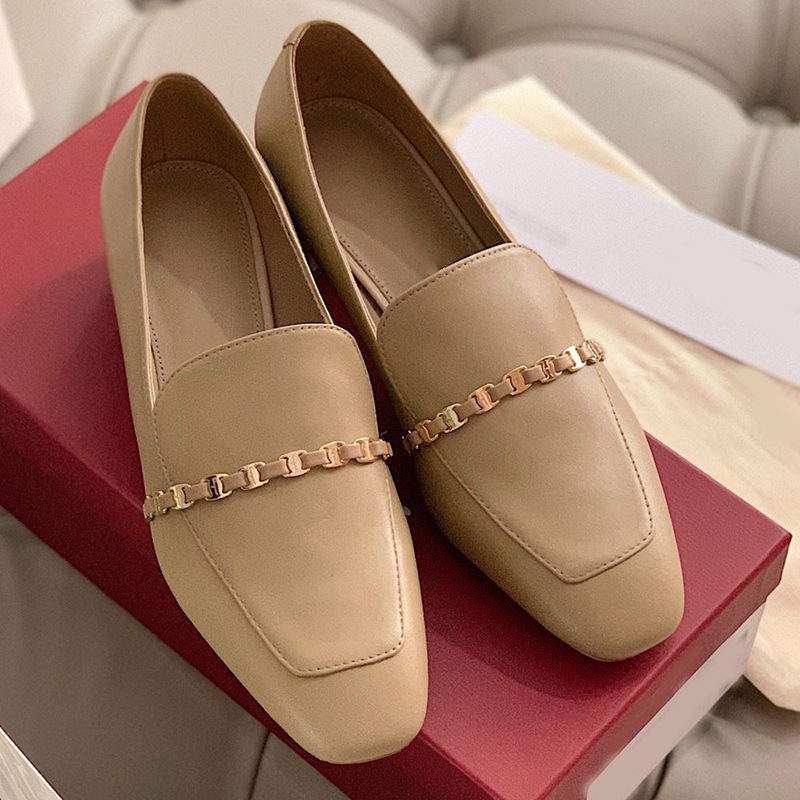 

Office dress apartment nude genuine leather woman metal buckle apartments moccasins slide ballet shoes ladies 7TN8, Black