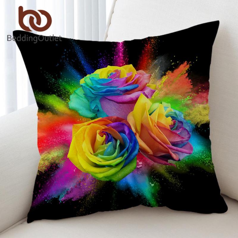 

BeddingOutlet Colorful Roses Pillow Covers Double Side Printed Cushion Cover Floral Pillow Case 3D Watercolor Kussenhoes 45x45cm