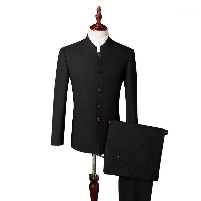 

Chinese Style Men' Black Single-breasted Blazer with Pants Business Man Formal Suit Sets Groom Wedding Party Fashion Clothes1