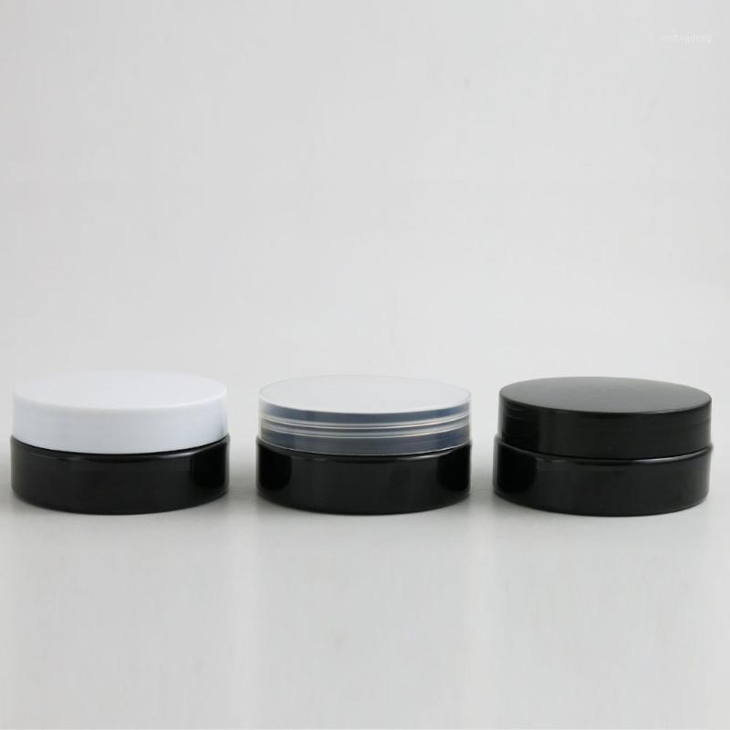 

30pcs Empty Black Plastic Jar with clear white black Lid screw cap 50ml 50g Cosmetic cream serum Jar case can Sample Container1