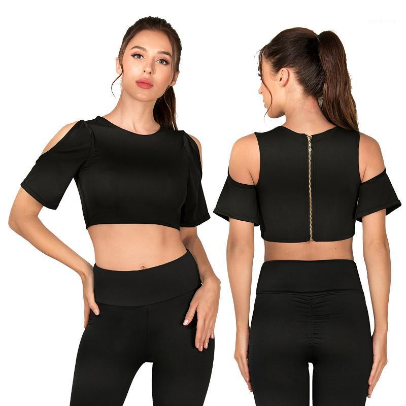 

Off Shoulder Quick Dry Breathable Elastic Yoga Shirt Spandex Sportswear Yoga Tops Runing Training Tops1, Black