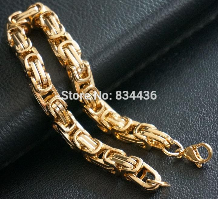 

Free shipping top quality popular gold color 316L stainless steel Byzantine Box bracelet bangle mens women