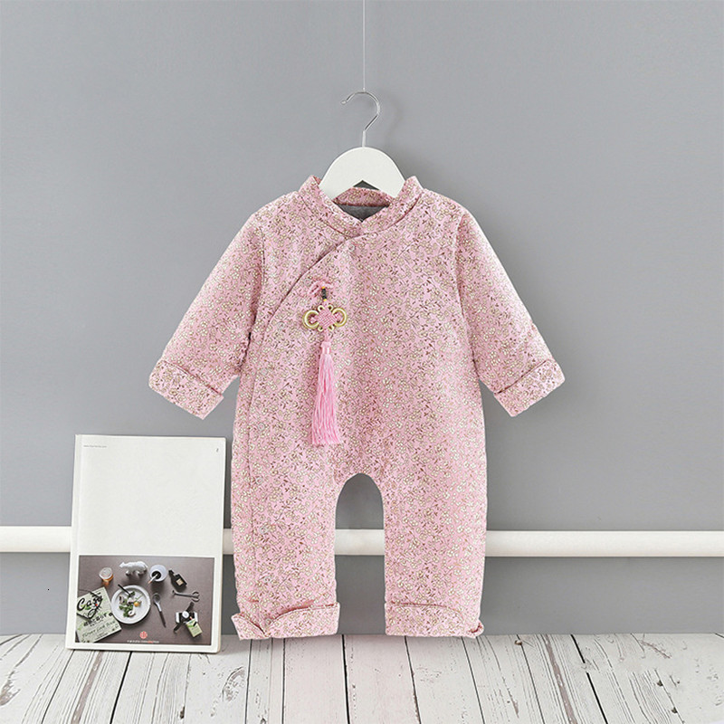 

2021 New Rompers Chinese Style Thick Warm Infant Newborn Baby Girls Jumpsuit Kids Toddler Outerwear Winter Clothes 0-2y Fvyr, Pink