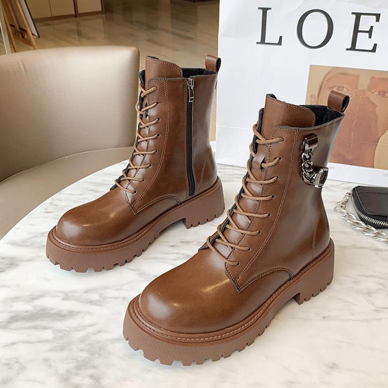 

2020 Winter Casual Women Warm Fur Lace Up Platform Boots Thick Bottom Heels Punk Boots Ankle Combat Gothic Shoes, Black