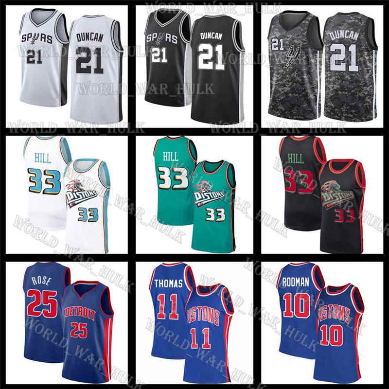 

Grant 33 Hill San Antonio Spurs Detroit Pistons Isiah Tim 11 Thomas Duncan Jersey Derrick 25 Rose Basketball Jerseys, Black;red