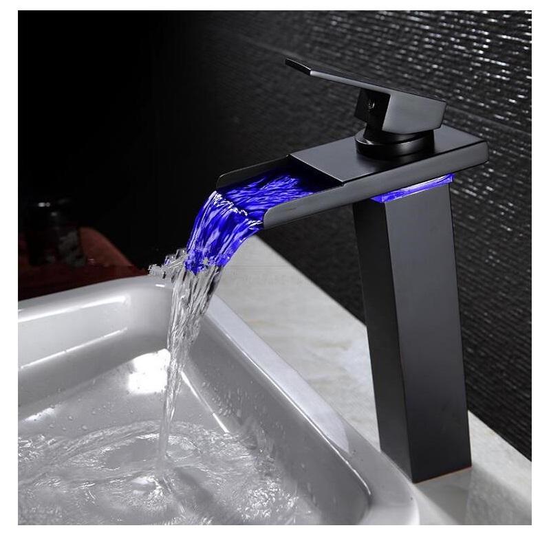 

Chrome Bathroom Faucet Personality Design Deck Mounted Soild Color Wholesale Led Faucet Waterfall Antique Basin