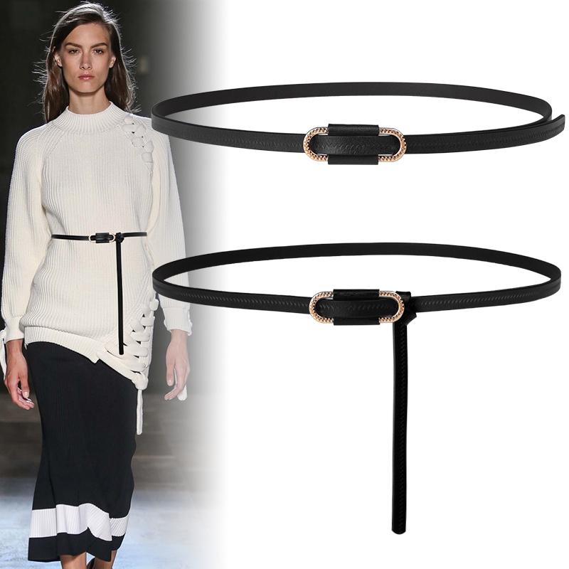 

Belts High Quality Fashion Real Leather Knot Thin Soft Waist Belt Long Ladies Cow Knotted Women Dress Sweater Accessories, White