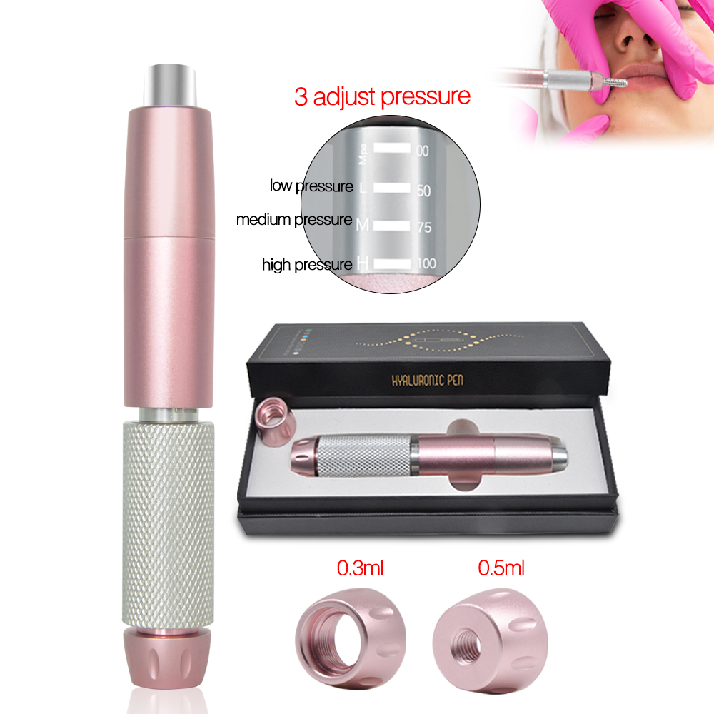 

Pink 3 Level Adjust Pressure Hyaluron Pen with Two Heads with Ampoule Nozzle for Anti Wrinkle Lip Lifting Mesotherapy Gun Lip Injection