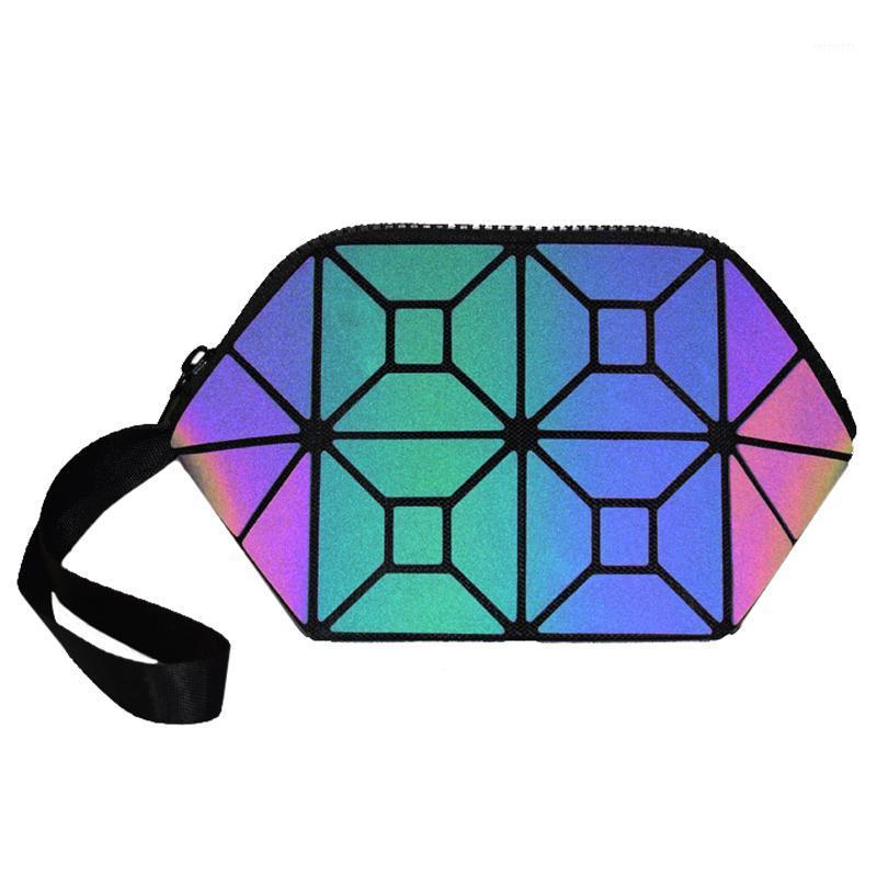 

New Cosmetic Bags Women Geometric Makeup Bag Women Luminous Cosmetics Organizer Bags Ladies Folding Zipper Travel Make Up Bag1