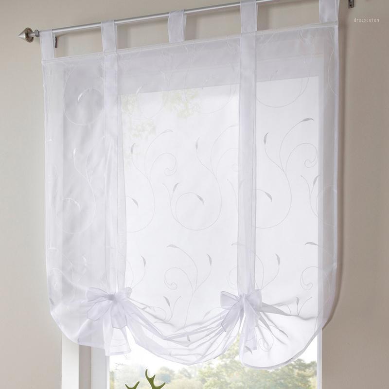 

Simple All- Embroidered Floral Short Roman Blinds For Fashion Kitchen Window Tulle Curtains Louver1, 1pc curtain