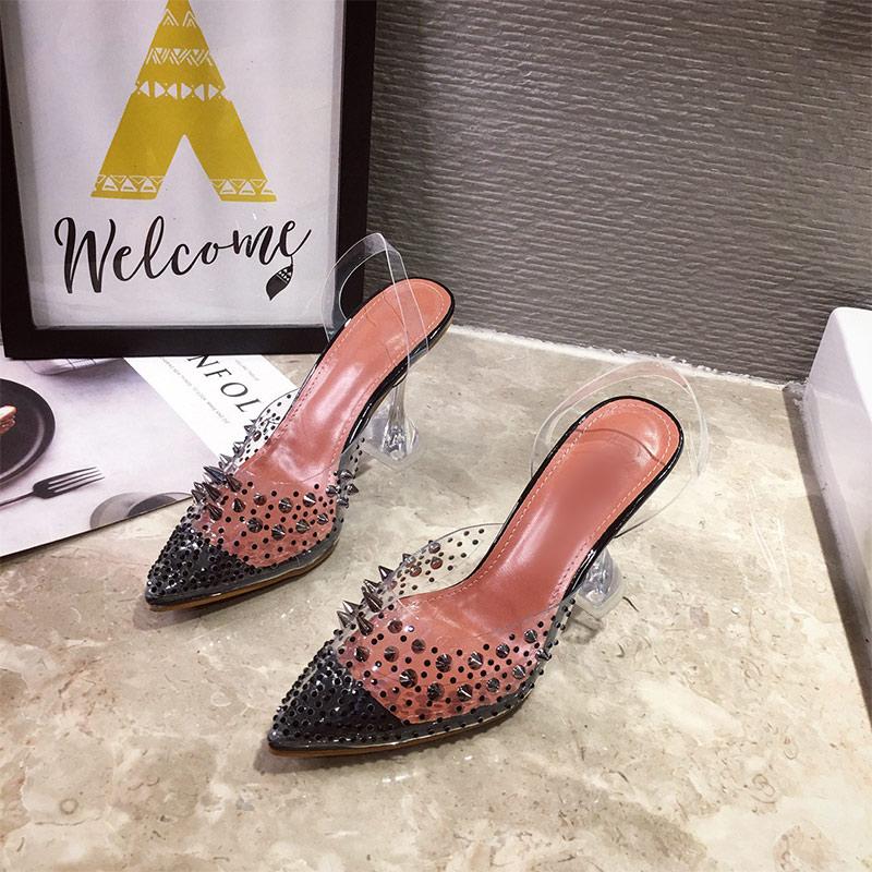

2021 New Gold Silver PVC Transparent Ladies Fashion Sandals Female Footwear Crystal Women's Pumps Sandals High Heels Pointed Toe