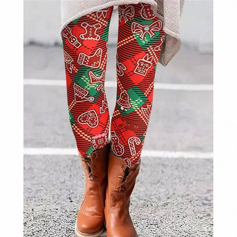 Women's Casual Tights Knitted Print Full Length Pants Christmas Gifts Casual Stretchy Heart Lattice Soft Mid Waist Skinny Red One-Size 95YN#