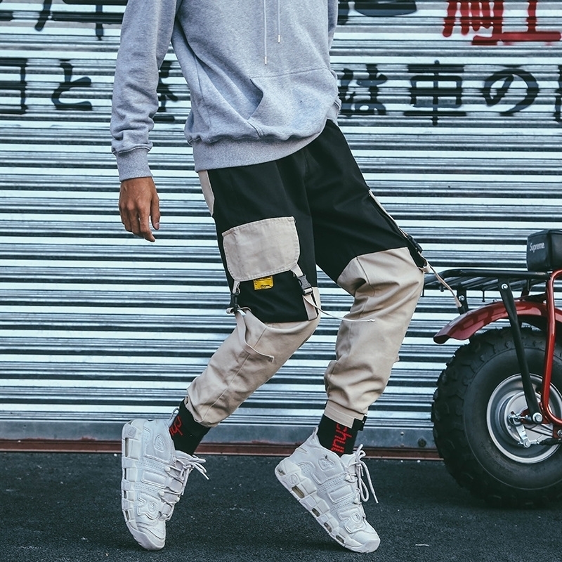 

April MoMo Loose Fit Elastic Waist Street Ankle Banded Large Pockets Casual Fashion Cargo Pants 201118, Red