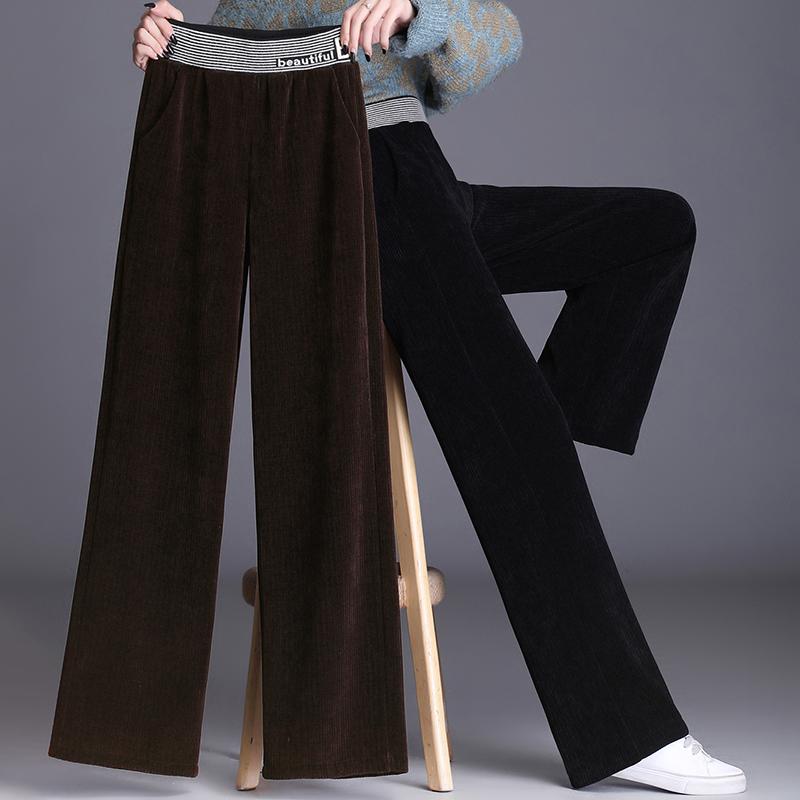 

Female Plus size corduroy wide-legged pants women' new 2020 winter fashion tall waist large size velvet pants, Brown