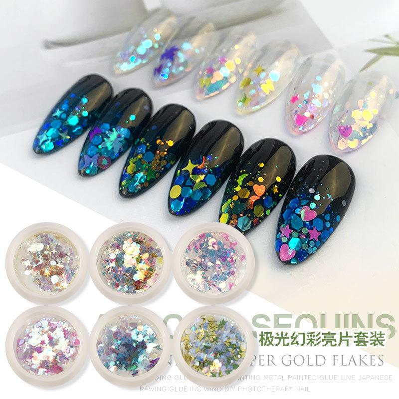 

Nail Art Starry Sky Laser Sequin Irregular Aurora Symphony Laser Sequin Color Change 6 Pcs/set