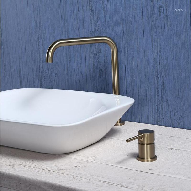

Basin faucet Bathroom super long pipe two holes Brushed Gold bathroom faucet sink tap 360 rotating widespread Black basin Tap1