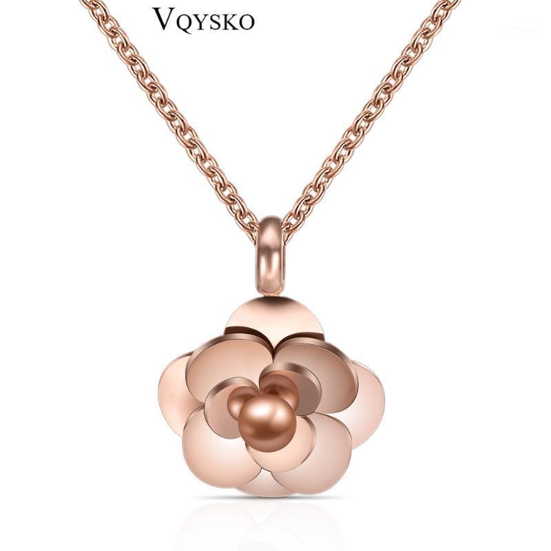 

Chokers Fashion Rose Gold Color Stainless Steel Women's Necklace Camellia Flower Choker Necklaces1