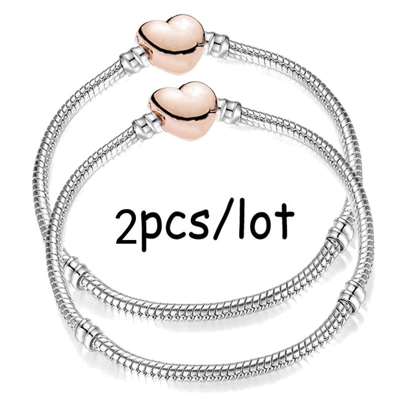 

Boosbiy 2pc High Quality Heart Shape Clasp Snake Chain Charm Bracelet Fit Brand Bracelets For Women Jewelry Gift Making