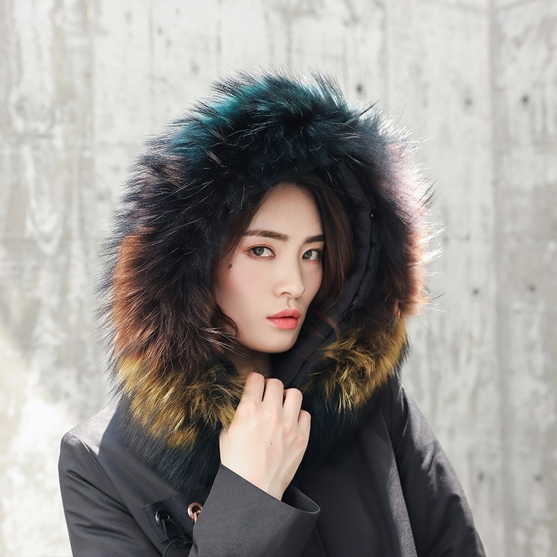

White Duck 90% Down, Raccoon Skin Jacket, Winter Coat, 9xfc, Black one