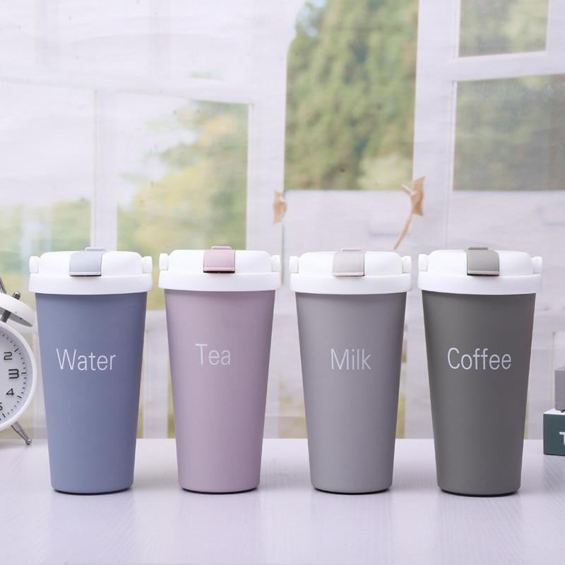

500ML Stainless Steel Vacuum Flask Creative Straw Coffee Cup Portable Casual Student Cup