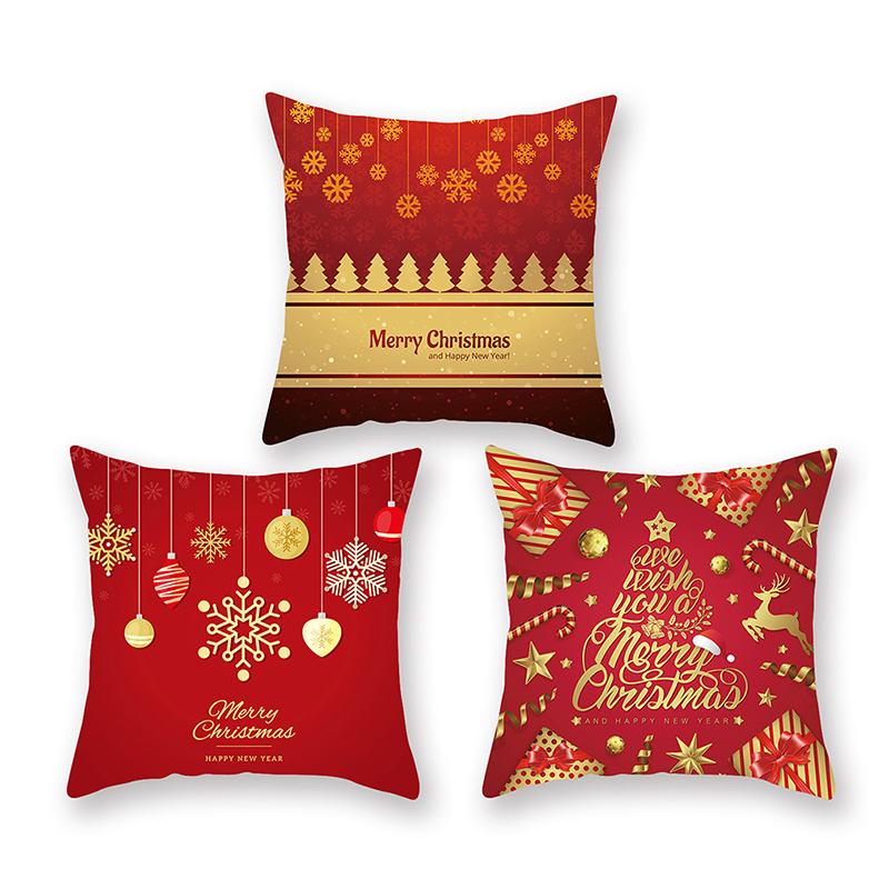 

Home Cushion Cover 45*45 Cm Red Merry Christmas Printed Decorative Pillows Sofa Pillowcase Home Decoration, Bulb big circle