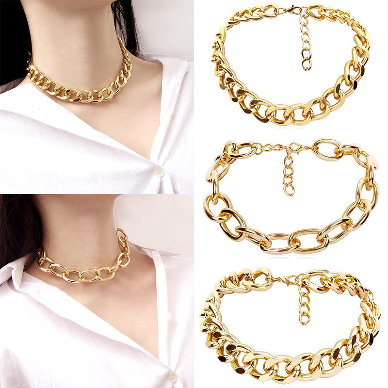 

TIMEONLY Multiple Chunky Chain Necklace for Women Punk Hip Hop Gold Color Hollow Wide Curb Link Chokers Necklaces Accessories