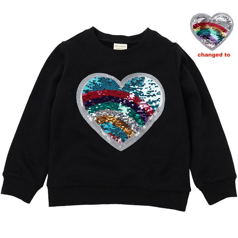 

Hoodies & Sweatshirts Boys Sweatershirts Cotton Kids Heart Shape Long Sleeve T-Shirt With Sequin Reversible Tops Girls White Flash Tops1, 3057