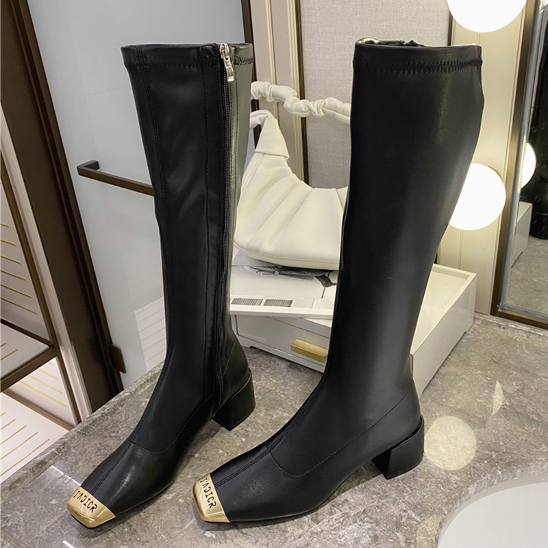 

Female Luxury 2020 Winter Designer at Knee Heels Black Block Elastic Thread Pleaser Thigh Long Boots High Party Shoes 7xmb, Black pigment