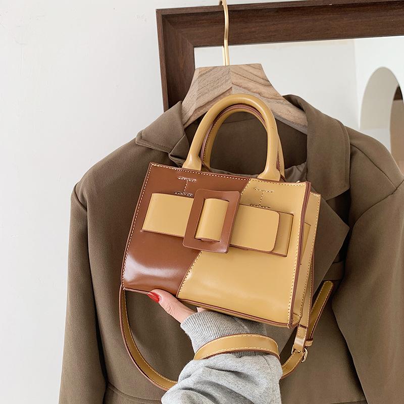 

High Quality Contrast Pu Leather Crossbody Bags 2021 Designer Totes Messenger Bags Vintage Elegant Hand Bag Shoulder Purse, Black
