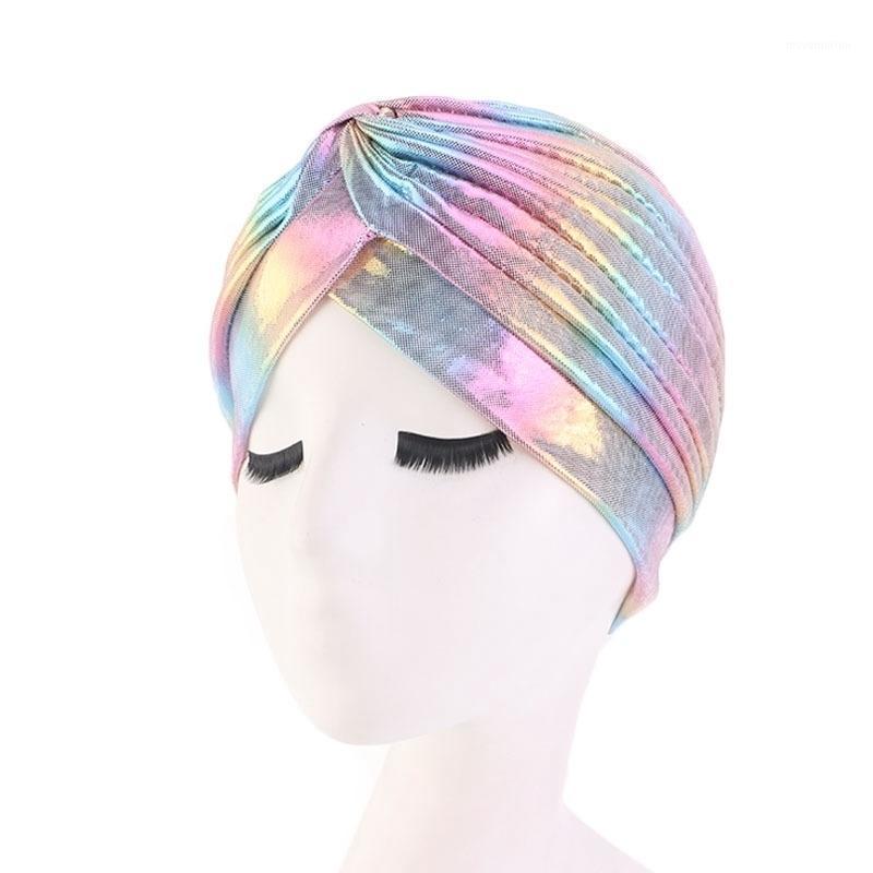 

Laser Hair Caps Women Silky Ruffle Metallic Turban Hair Cover Accessories Wave Caps Bonnet Salon Hat Turban Jewelry Accessories1