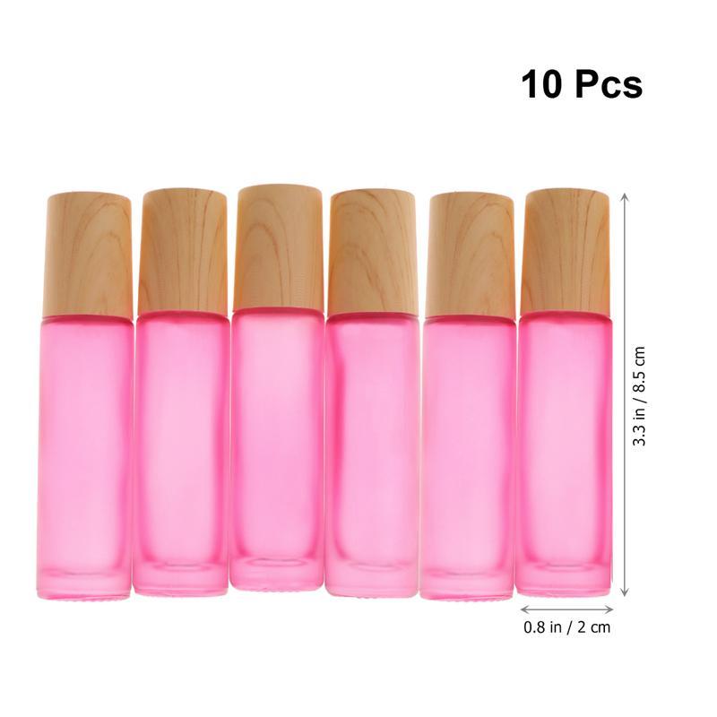 

10pcs 10ML Glass Roller Bottles Refillable Perfume Roll On Bottle With Stainless Steel Roller Ball Wooden Lid For Essential