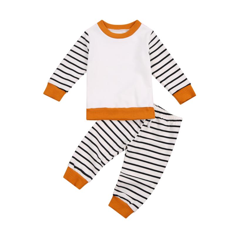 

Two Piece Newborn Baby Boys Autumn Sets Long Sleeve Patchwork O Neck Tops Striped Pants Infant Toddler Casual Outfits 0-24M, As pic