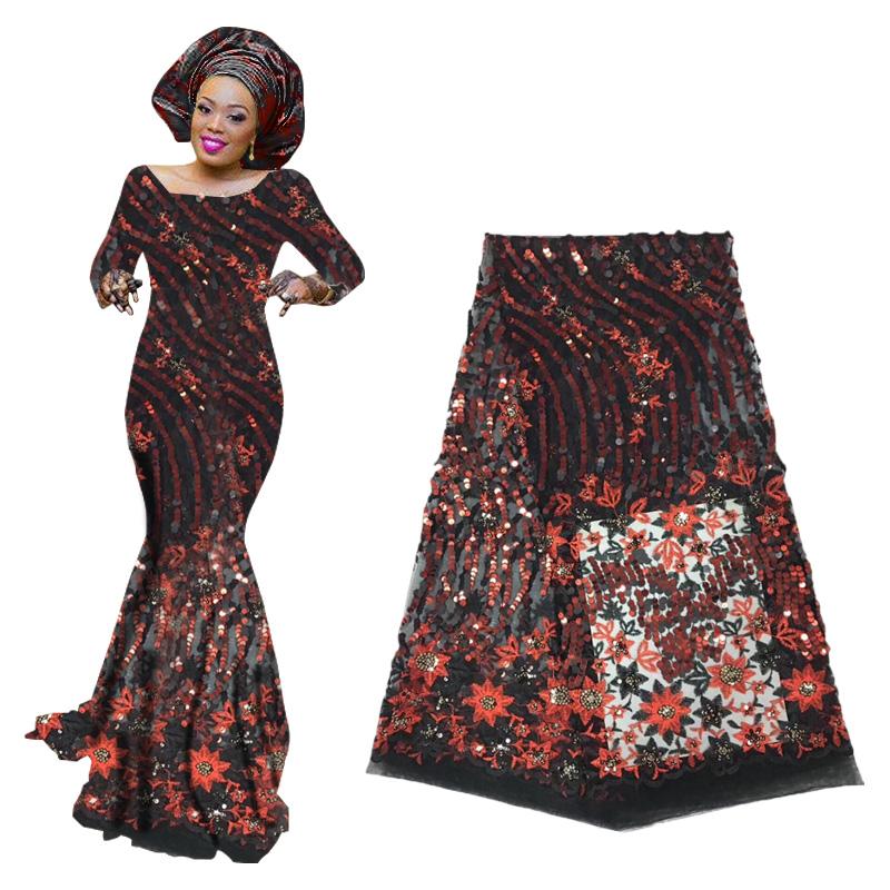 

High Quality Nigerian Sequin Lace Fabrics 2020 French Tulle Lace Fabric African Fabric For Wedding Party Dresses