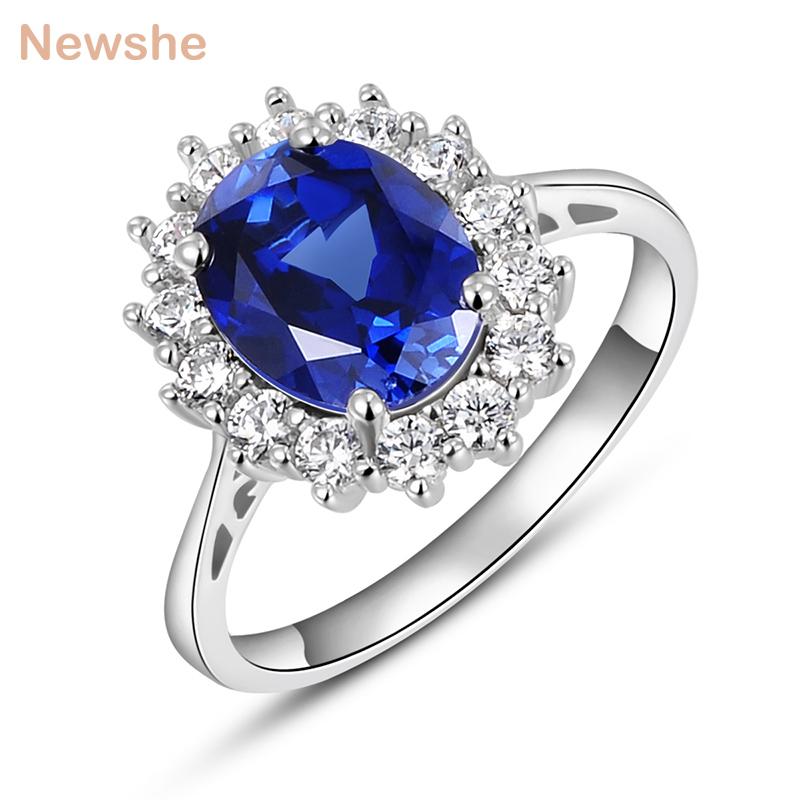

Cluster Rings She Wedding Ring For Women 2 Ct Blue Oval Cut CZ Solid 925 Sterling Silver Trendy Jewelry Party Cocktail, Golden;silver