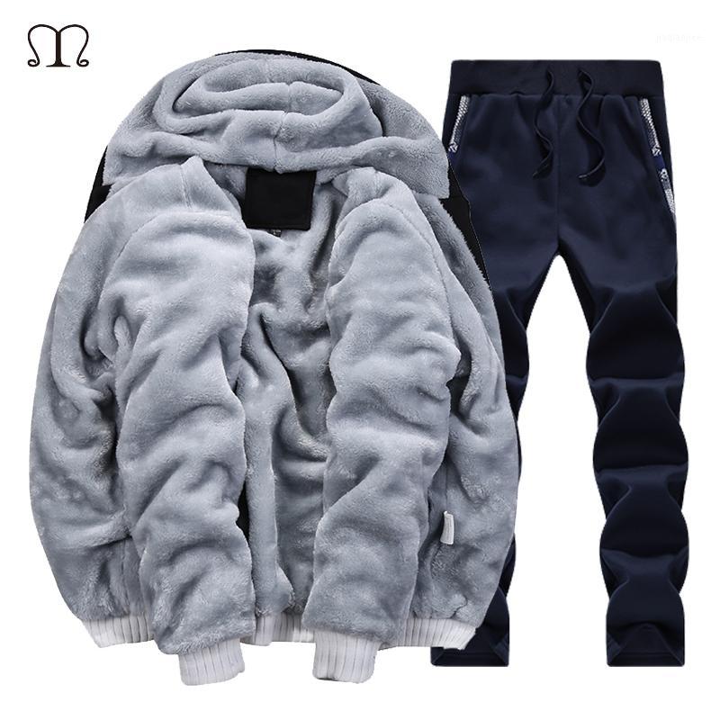 

Casual Tracksuit Mens Set Winter Brand Warm Two Piece Sets Men Fleece Thick Hooded Zipper Jacket + SweatPant trainingspak mannen1, Mt201 black