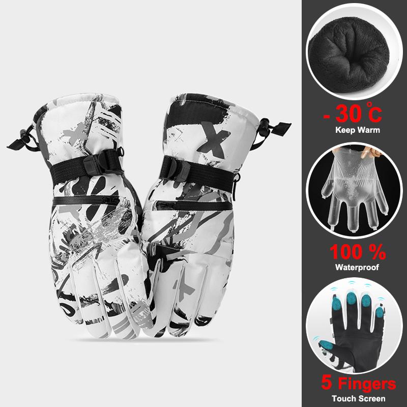 

New Ski Gloves Men Women 100% Waterproof Windproof Keep Warm Winter Gloves Non-slip 5-Finger Touch Screen Skiing Fleece, 06