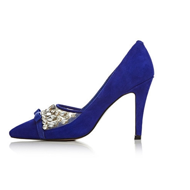 

Suede 2020 Royal Blue Women Dress Pointed Toe Pumps Stilettos High Heels Slip-on Mature OL For Ladies Shoes RG10