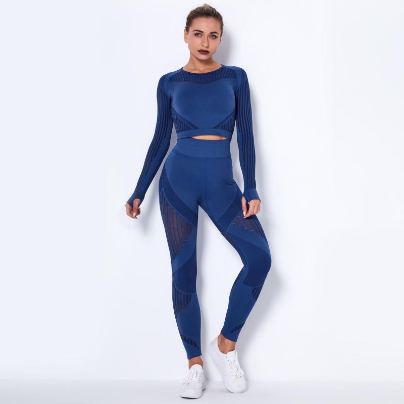 

ZCXQM Gym Set Women Long sleeve solid color yoga suit Fitness Clothing 2 PCS Seamless Yoga Set Top High Waist Leggings Tracksuit, Black pants