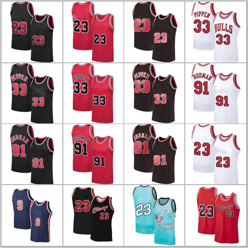 

Scottie 33 Pippen Jerseys 23 Retro Chicagos Jerseys MJ Dennis 91 Rodman North Carolina State University Mesh Basketball Jersey, Retro jersey