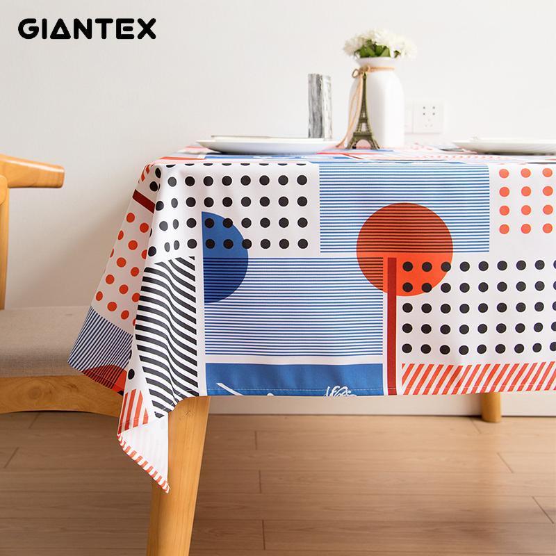 

GIANTEX Nordic Style Polyester Household Checkered Waterproof Tablecloth Printing Table Cloth Plastic oil Resistant Home1, White