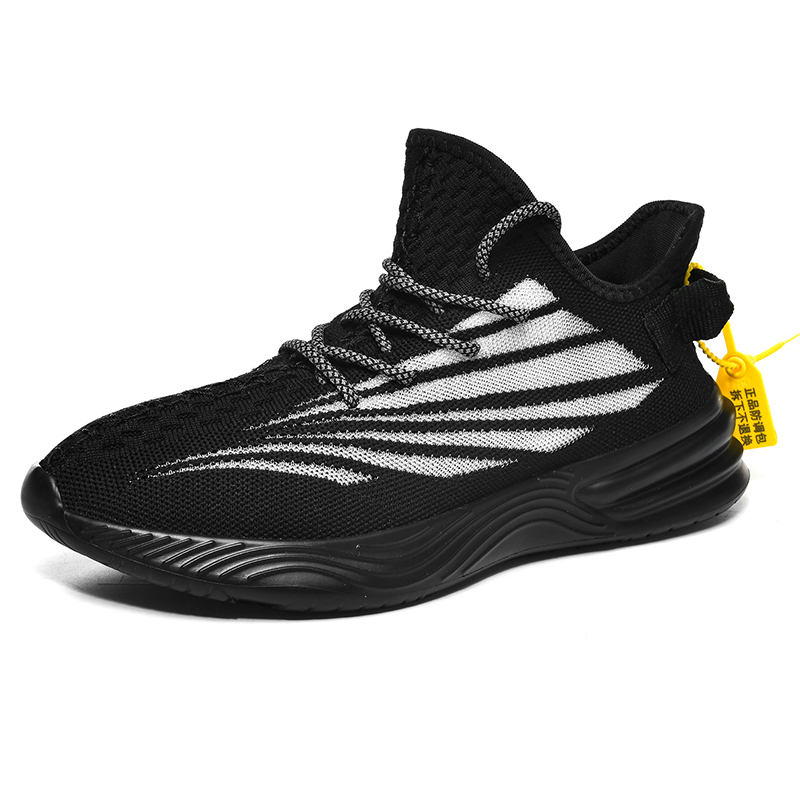 

lac-up Male fashion knitted vulcanize hiking shoes zapatillas hombre 6302, Black