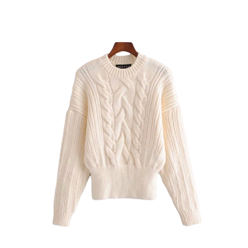 

2021 New Elegant Women O-neck Patchwork Sweater Fashion Ladies Thick Knitted Tops Streetwear Female Chic Twist Solid White Pullover St3x