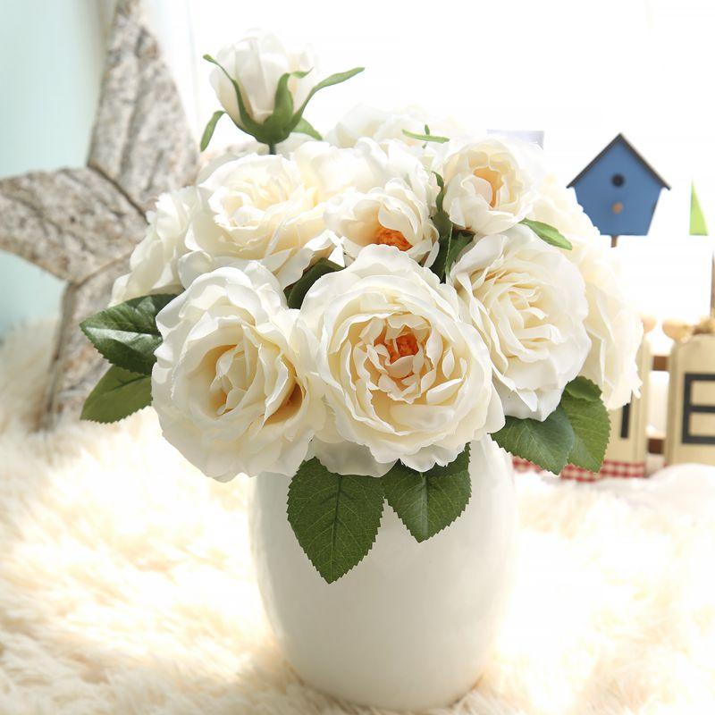 

7 Heads Silk Rose Flowers Artificial Flower Bridal Bouquet Wedding Decorations Fake Flowers Fall Decor Home, Blue