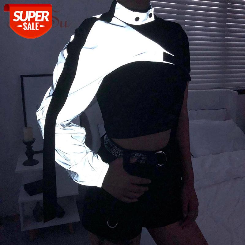 

ArtSu Reflective One Shoulder Top Harajuku Punk Long Sleeve T-shirt Women Crop Top T Shirt Ladies Clothes Streetwear ASTS21132 #wr8t, White