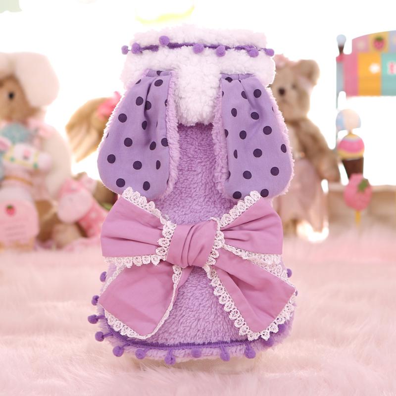 

Autumn and Winter Newest Soft Cute Design Dog Coats with Ears Plus Velvet Warm Cotton Padded Pink Purple Color Jacket Pet