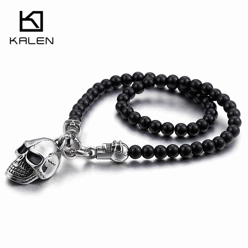 

African Glass Beads 47cm 50cm 60cm 75cm Chain Necklaces Men Punk StainlSteel Skull Pendant Statement Choker Jewelry X0524
