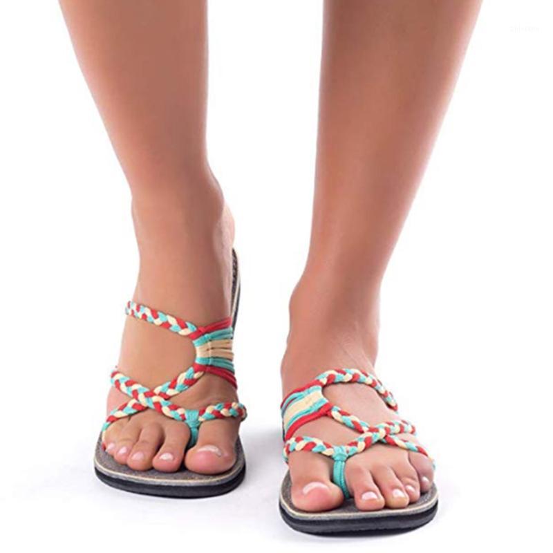 

Womens Slippers Bohemian Rope Flip Flops Flat Fashion Rome Cross Tied Soft Bottom Sandals Women Beach Summer Shoes1, Blue