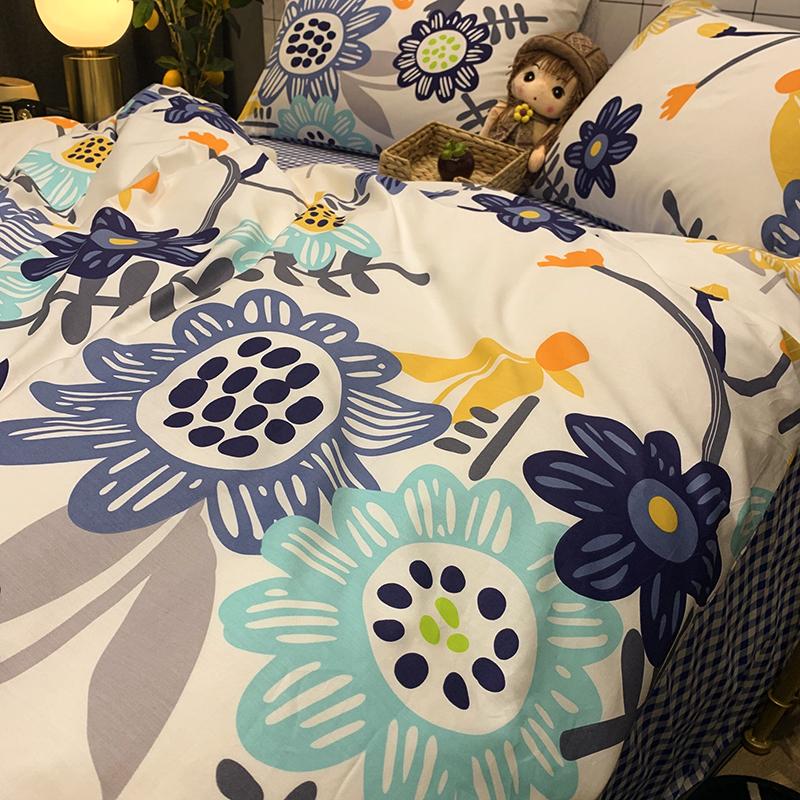 

100% Cotton Floral Double Bed Sheet Pillow Cases Duvet Cover Home Bedding Set Four Pieces M38, .21